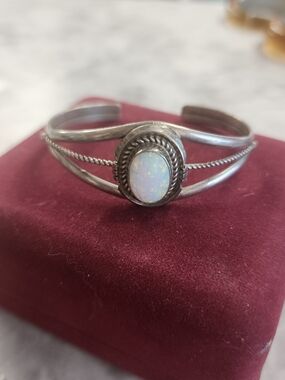 Navajo Sterling Silver Opal Cuff Bracelet - White Opal